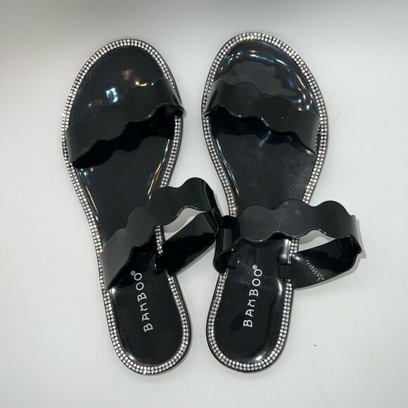Bamboo Alison02 Lucite Jelly Rhinestone Soft Open Toe Slide Sandal Size 5 New - Picture 6 of 7